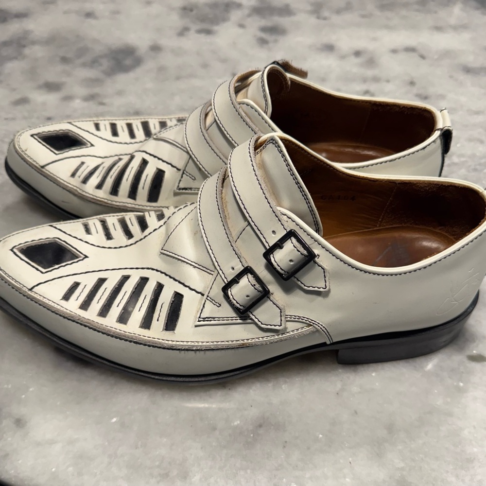 John Fluevog White and Black Men's Oxfords